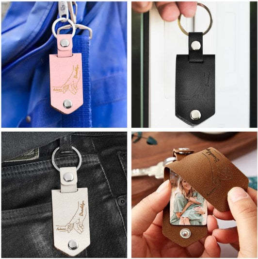 Custom Photo Mother Holds My Heart Forever - Gift For Mom, Mama - Personalized Leather Photo Keychain-ilovevango