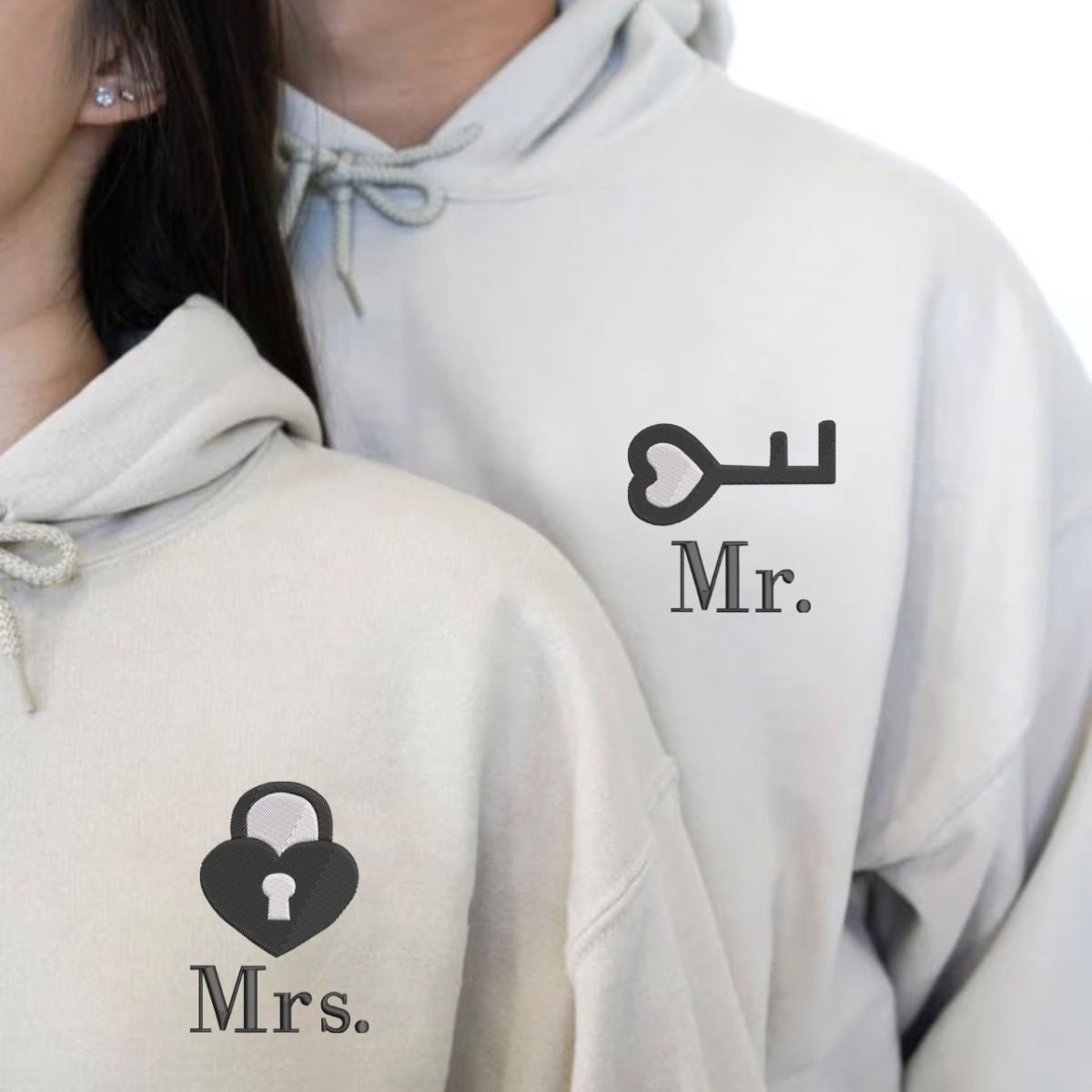 Embroidered Custom Lock And Key Couple Sweatshirt