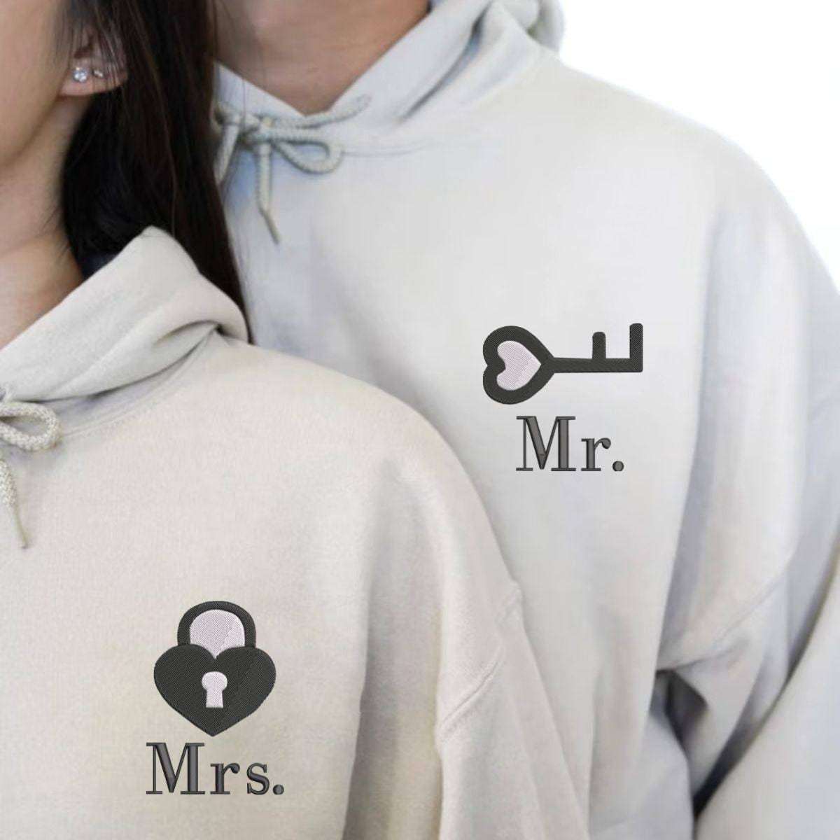 Embroidered Custom Lock And Key Couple Sweatshirt