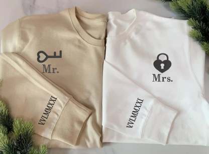 Embroidered Custom Lock And Key Couple Sweatshirt