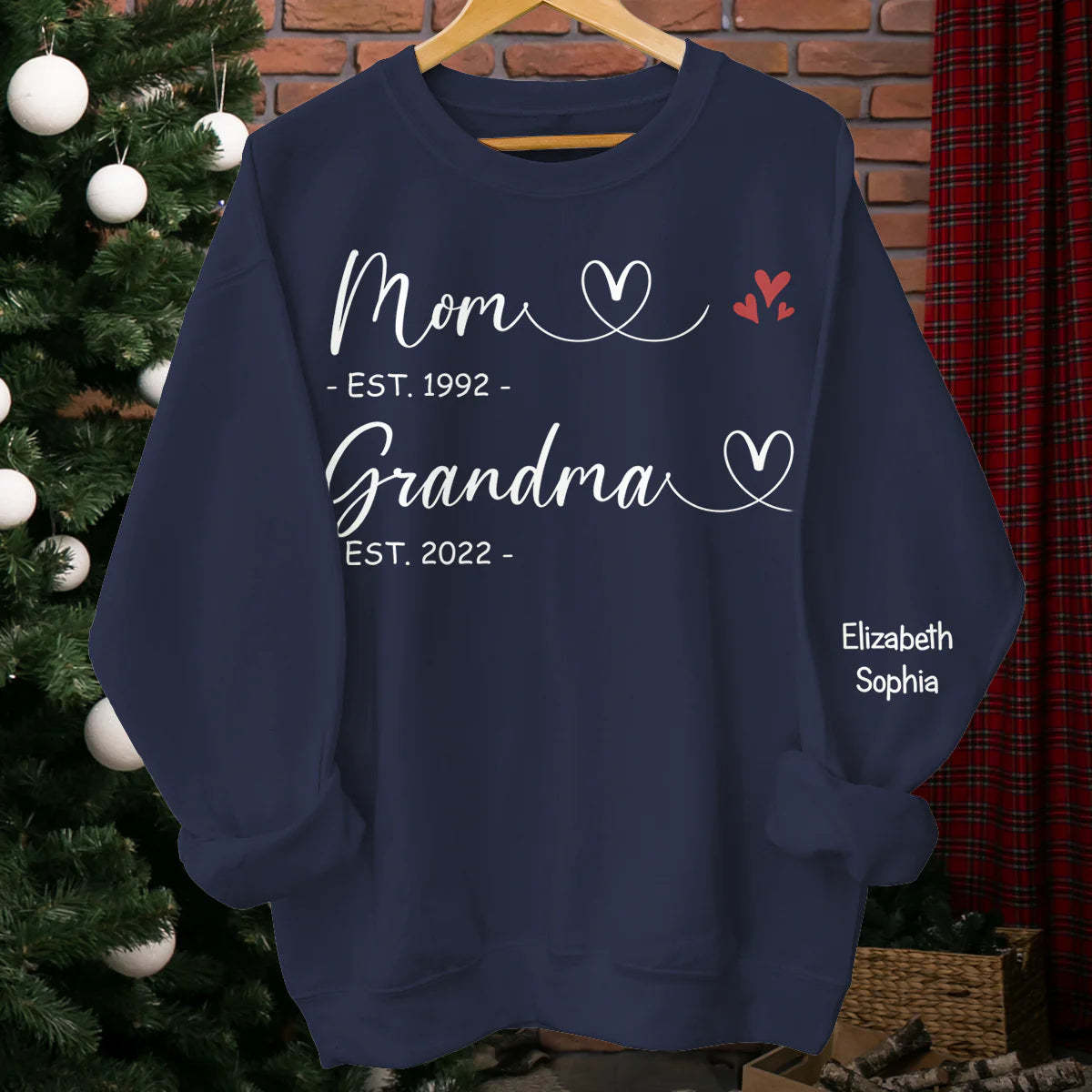 First Mom Now Grandma - Family Personalized Custom Unisex Sweatshirt With Design On Sleeve - Gift For Mom, Grandma-ilovevango