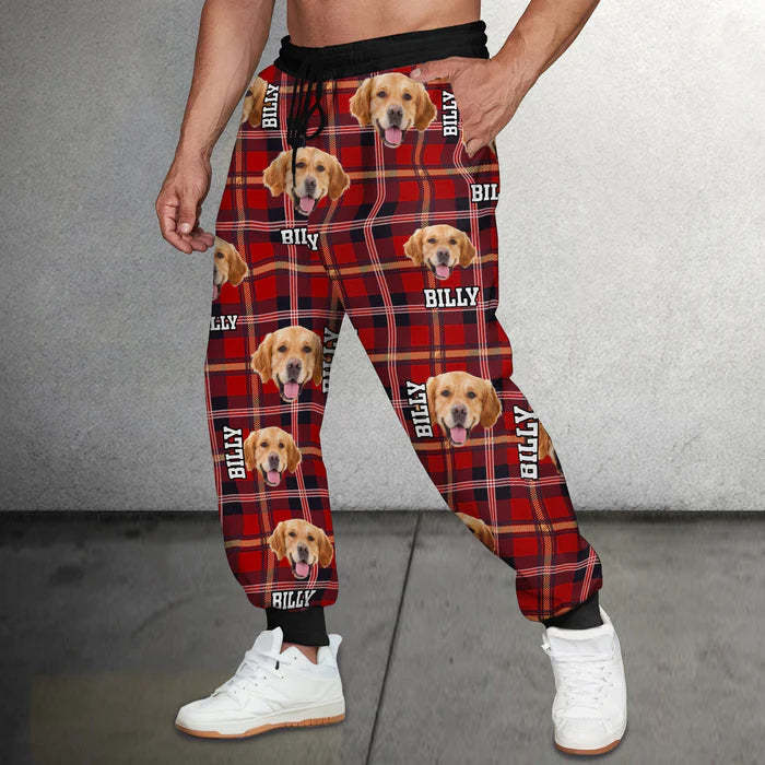 Custom Dog Photo With Plaid Background For Men and Women Sweatpants