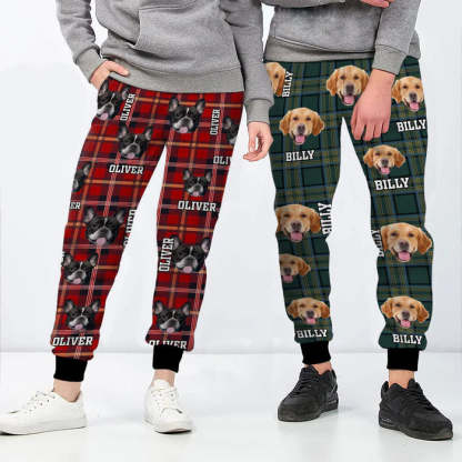 Custom Dog Photo With Plaid Background For Men and Women Sweatpants