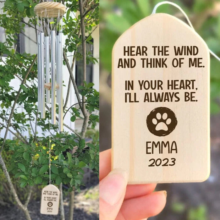 Hear The Wind And Think Of Me Dog Cat Memorial Wind Chimes Personalized Gifts-ilovevango