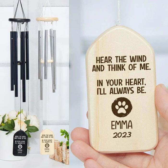 Hear The Wind And Think Of Me Dog Cat Memorial Wind Chimes Personalized Gifts-ilovevango