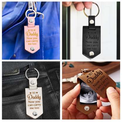 Custom Photo Daddy You Can Carry Me Too - Gift For Father - Personalized Leather Photo Keychain