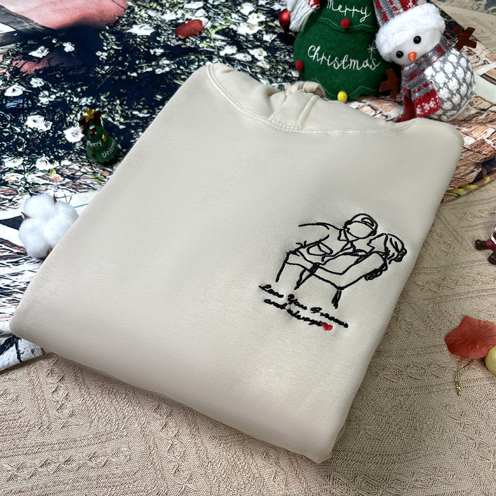 Plus Velvet Style-Custom Embroidered Sweatshirt Portrait Music Player/Roman Numerals/Customized Text Couple Family Gift-ilovevango