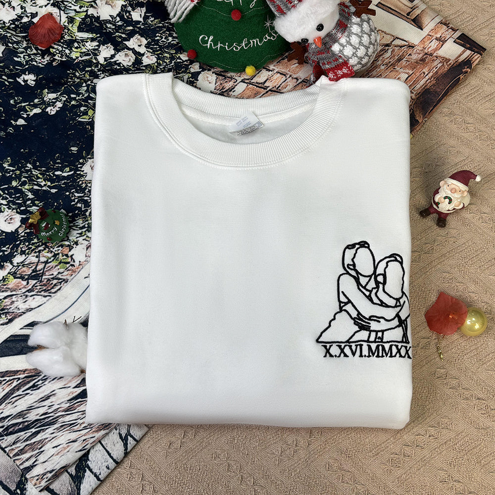 Plus Velvet Style-Custom Embroidered Sweatshirt Portrait Music Player/Roman Numerals/Customized Text Couple Family Gift-ilovevango