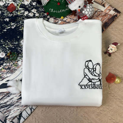 Plus Velvet Style-Custom Embroidered Sweatshirt Portrait Music Player/Roman Numerals/Customized Text Couple Family Gift-ilovevango