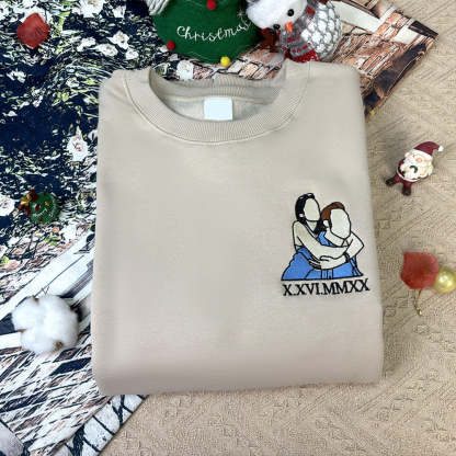 Plus Velvet Style-Custom Embroidered Sweatshirt Portrait Music Player/Roman Numerals/Customized Text Couple Family Gift-ilovevango