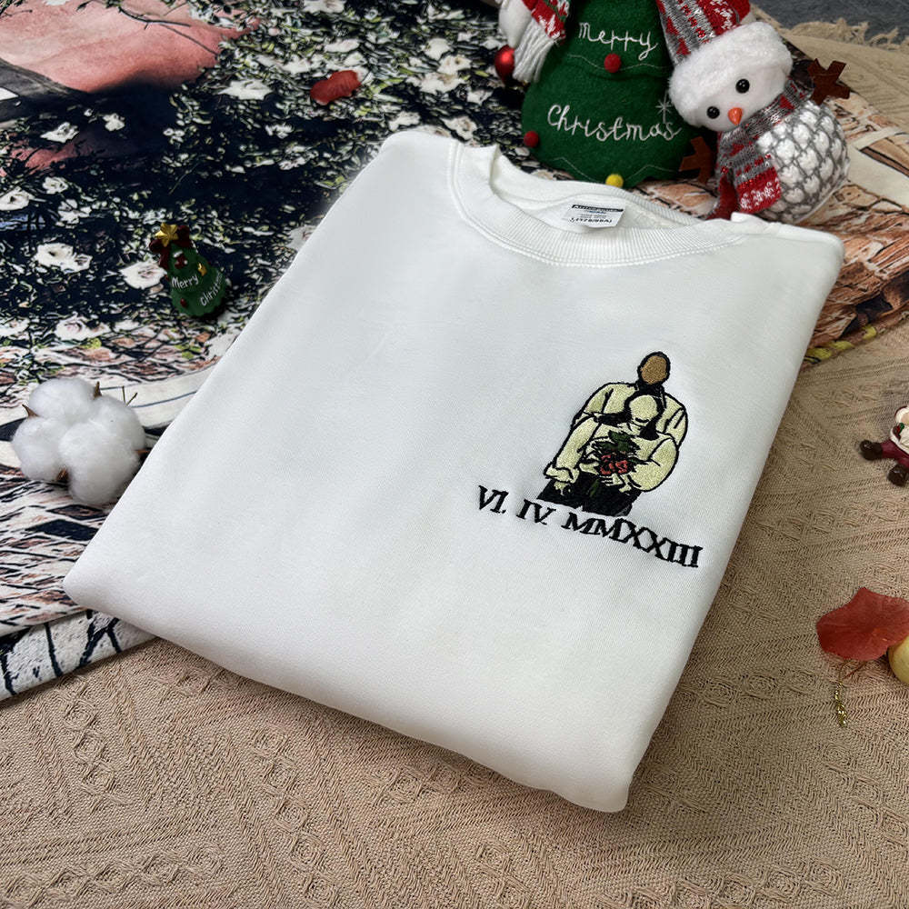 Plus Velvet Style-Custom Embroidered Sweatshirt Portrait Music Player/Roman Numerals/Customized Text Couple Family Gift-ilovevango