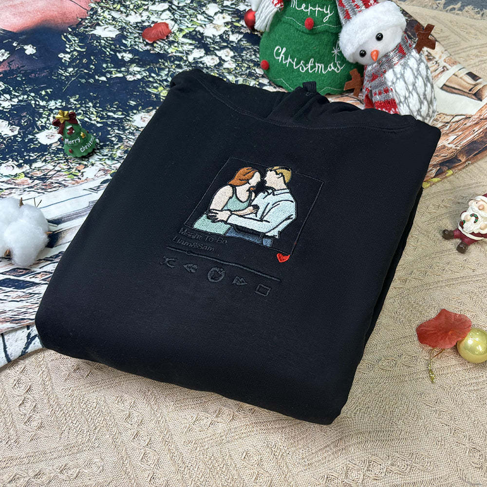 Plus Velvet Style-Custom Embroidered Sweatshirt Portrait Music Player/Roman Numerals/Customized Text Couple Family Gift-ilovevango