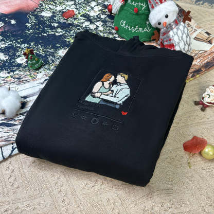 Plus Velvet Style-Custom Embroidered Sweatshirt Portrait Music Player/Roman Numerals/Customized Text Couple Family Gift-ilovevango