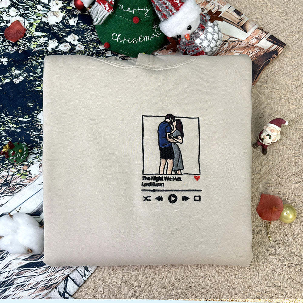 Plus Velvet Style-Custom Embroidered Sweatshirt Portrait Music Player/Roman Numerals/Customized Text Couple Family Gift-ilovevango