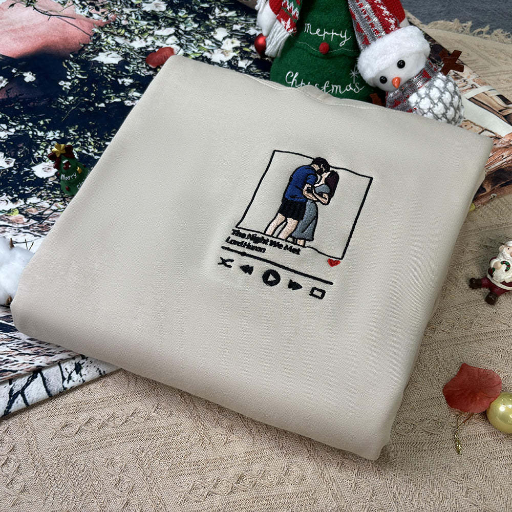 Plus Velvet Style-Custom Embroidered Sweatshirt Portrait Music Player/Roman Numerals/Customized Text Couple Family Gift-ilovevango