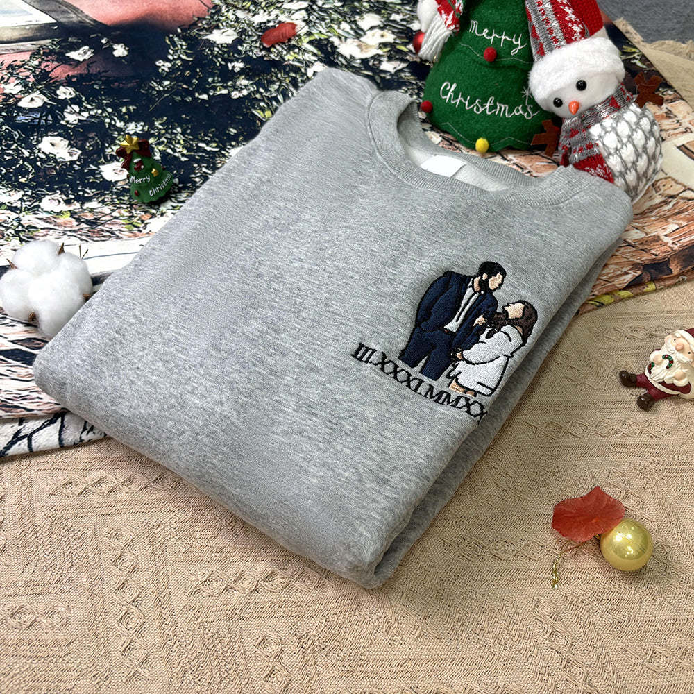 Plus Velvet Style-Custom Embroidered Sweatshirt Portrait Music Player/Roman Numerals/Customized Text Couple Family Gift-ilovevango