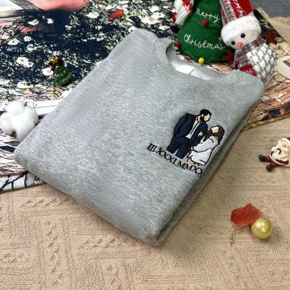 Plus Velvet Style-Custom Embroidered Sweatshirt Portrait Music Player/Roman Numerals/Customized Text Couple Family Gift-ilovevango