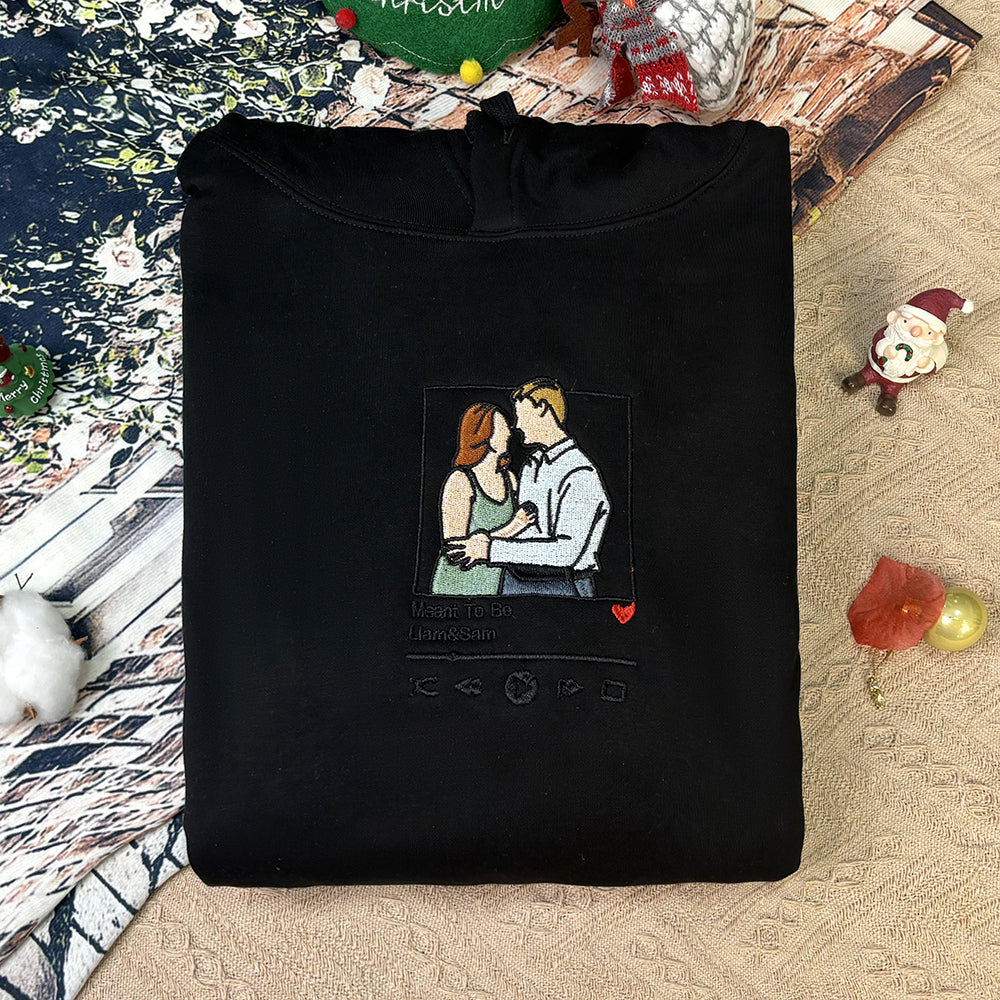 Plus Velvet Style-Custom Embroidered Sweatshirt Portrait Music Player/Roman Numerals/Customized Text Couple Family Gift-ilovevango