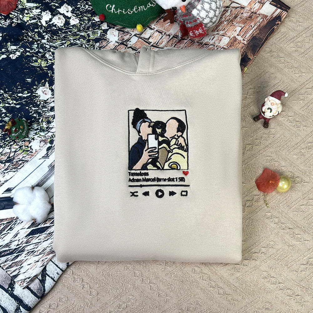 Plus Velvet Style-Custom Embroidered Sweatshirt Portrait Music Player/Roman Numerals/Customized Text Couple Family Gift-ilovevango