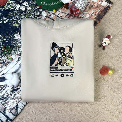 Plus Velvet Style-Custom Embroidered Sweatshirt Portrait Music Player/Roman Numerals/Customized Text Couple Family Gift-ilovevango