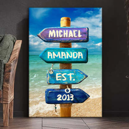 Love You To The Beach And Back - Couple Personalized Custom Vertical Canvas - Gift For Husband Wife, Anniversary-ilovevango