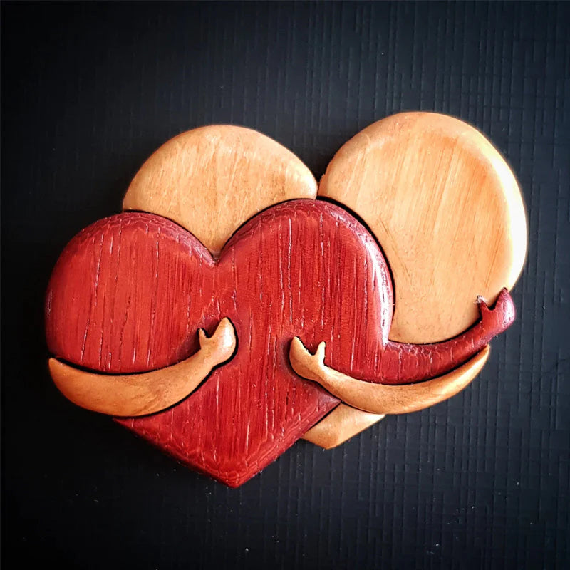 Loving Hearts Wood Intarsia Pinback Button-ilovevango