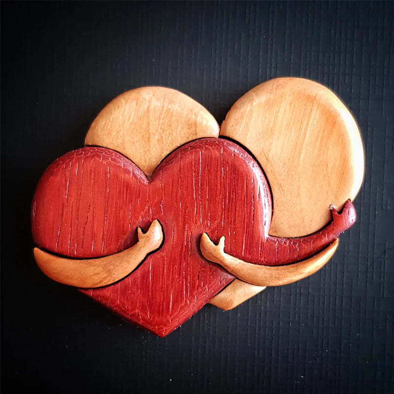 Loving Hearts Wood Intarsia Pinback Button-ilovevango