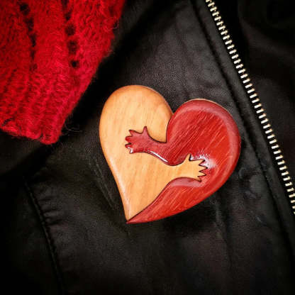 Loving Hearts Wood Intarsia Pinback Button-ilovevango
