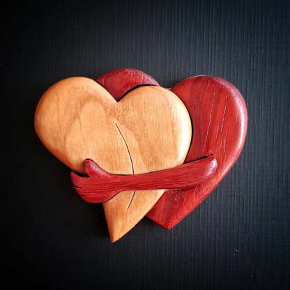 Loving Hearts Wood Intarsia Pinback Button-ilovevango