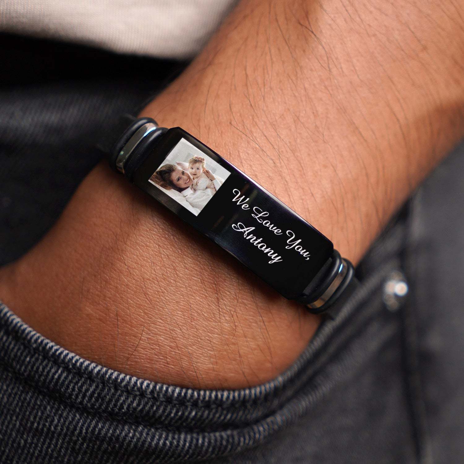 Custom Photo We Love You - Birthday, Loving Gift For Husband, Dad, New Parent - Personalized Engraved Bracelet-ilovevango