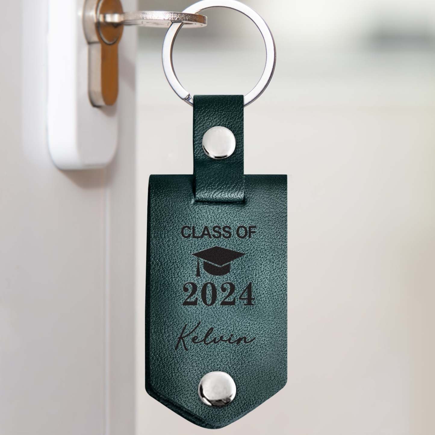 Custom Photo And So The Adventure Begins - Graduation Gift - Personalized Leather Photo Keychain