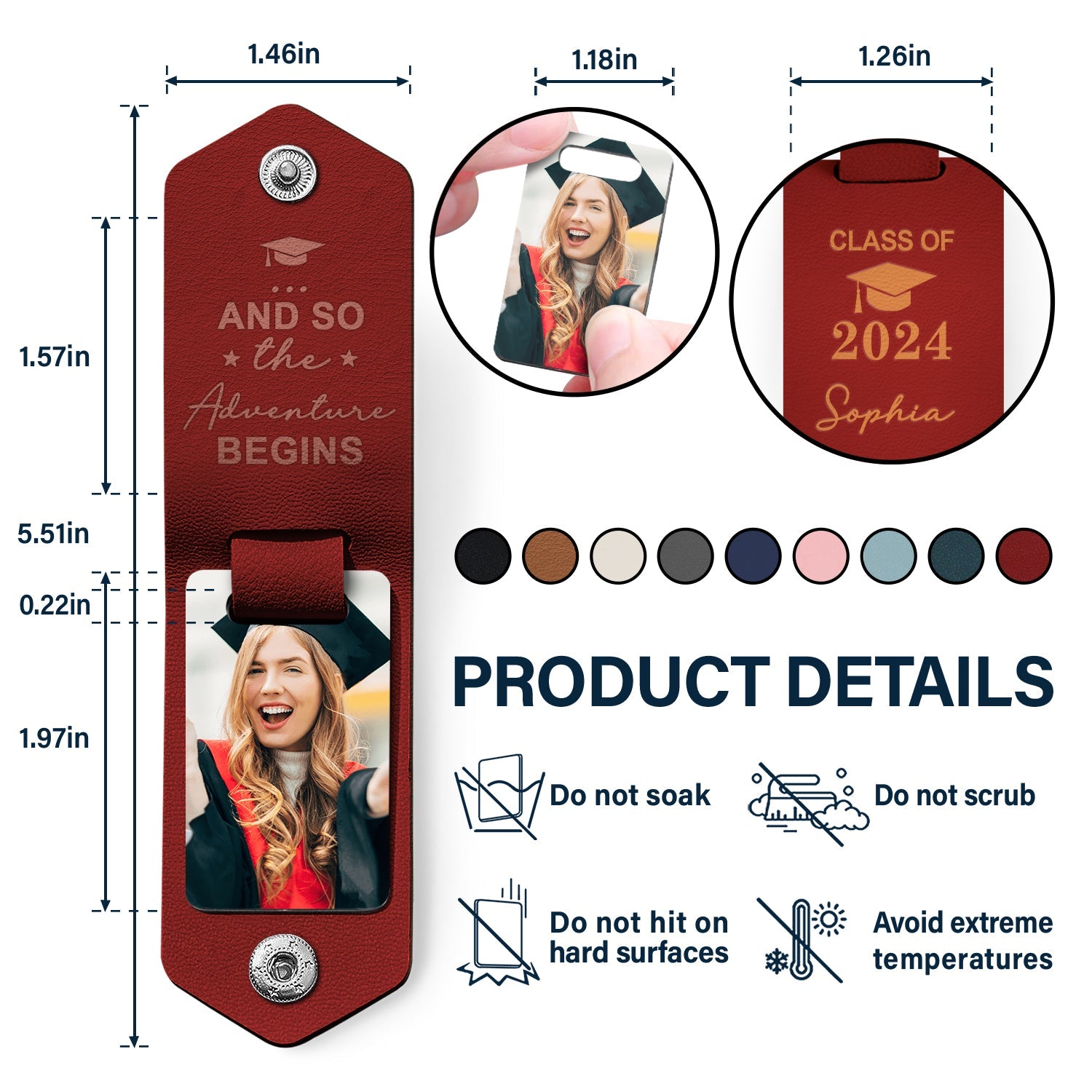 Custom Photo And So The Adventure Begins - Graduation Gift - Personalized Leather Photo Keychain