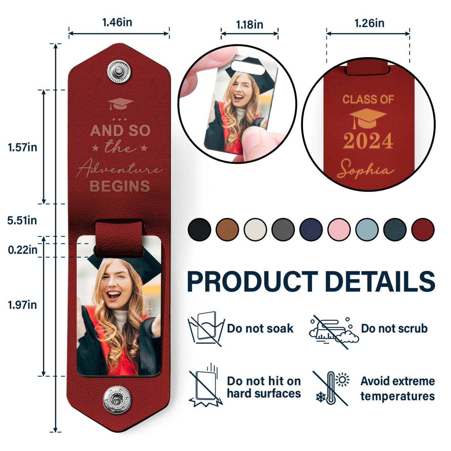 Custom Photo And So The Adventure Begins - Graduation Gift - Personalized Leather Photo Keychain