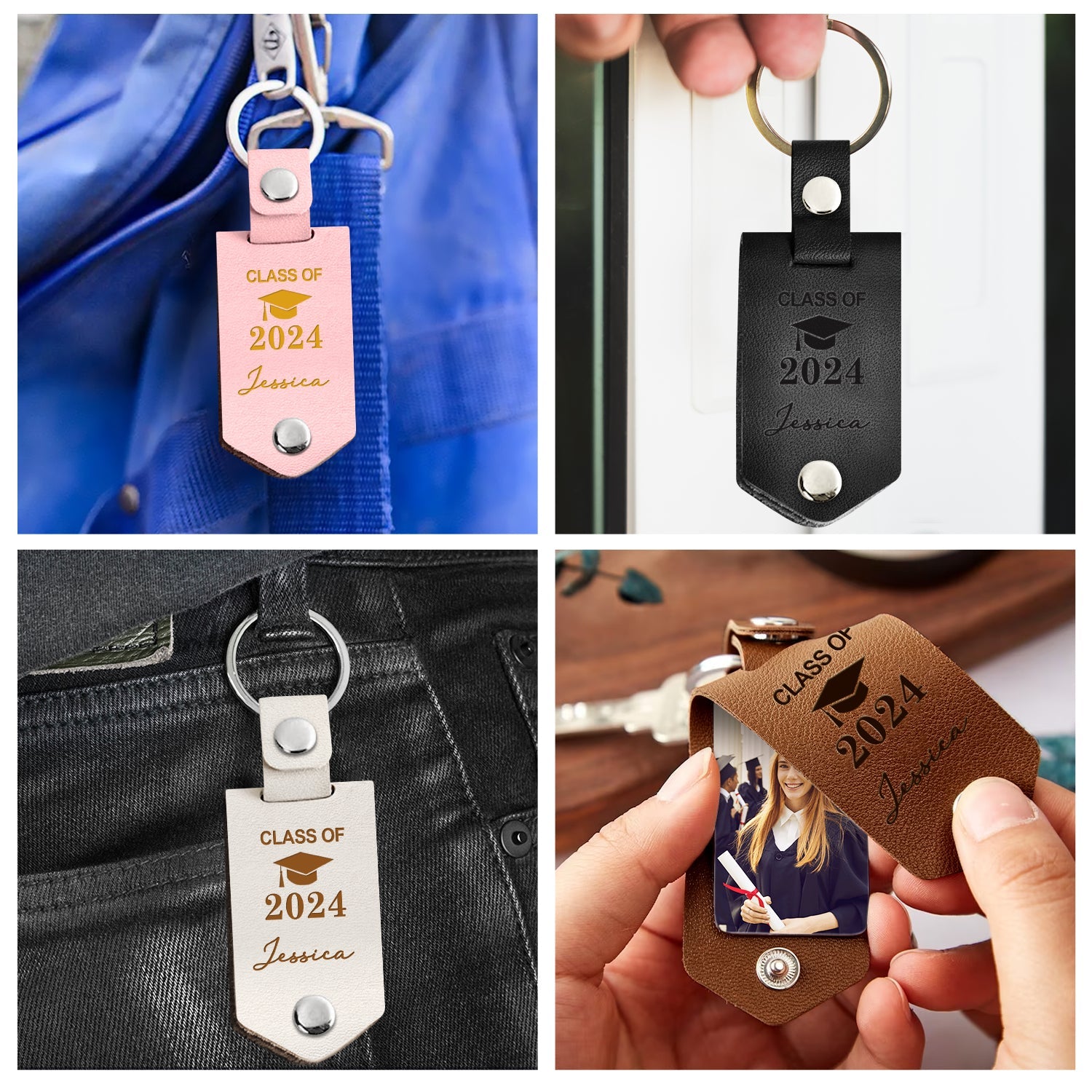 Custom Photo And So The Adventure Begins - Graduation Gift - Personalized Leather Photo Keychain