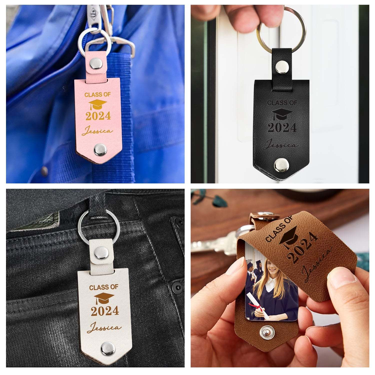 Custom Photo And So The Adventure Begins - Graduation Gift - Personalized Leather Photo Keychain