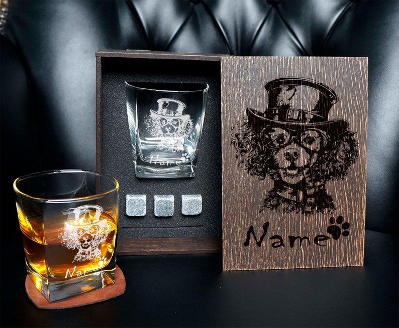 Personalized Pet Portrait Whiskey Rock Glass Box Set