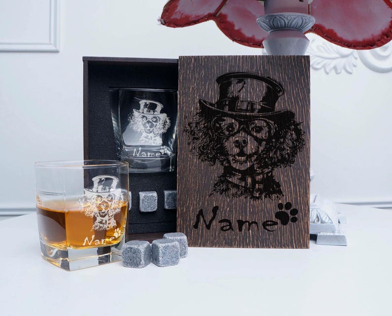 Personalized Pet Portrait Whiskey Rock Glass Box Set
