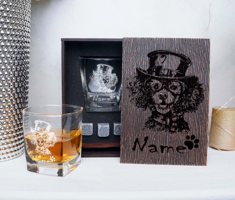 Personalized Pet Portrait Whiskey Rock Glass Box Set