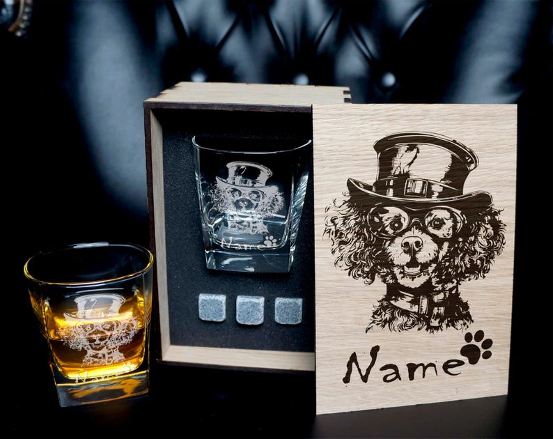 Personalized Pet Portrait Whiskey Rock Glass Box Set