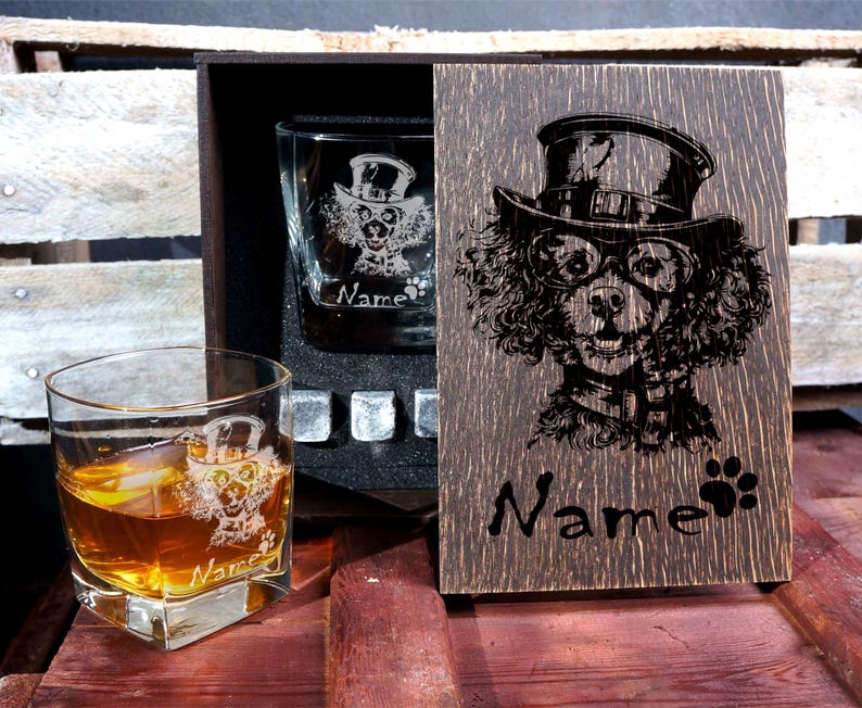 Personalized Pet Portrait Whiskey Rock Glass Box Set