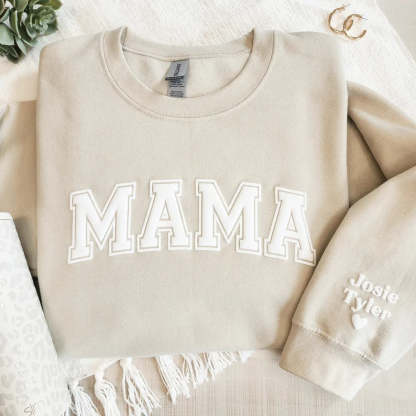 Mama Keepsake Sweatshirt with Puff Lettering, Personalized Kid Names on Sleeve, Mama Sweater, New Mom Gift-ilovevango