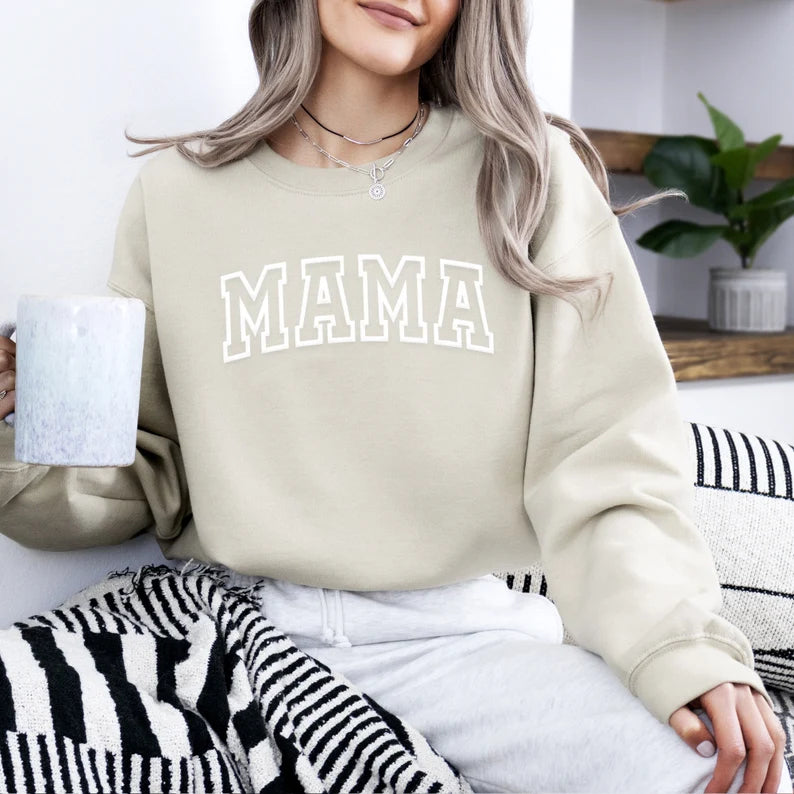 Mama Keepsake Sweatshirt with Puff Lettering, Personalized Kid Names on Sleeve, Mama Sweater, New Mom Gift-ilovevango