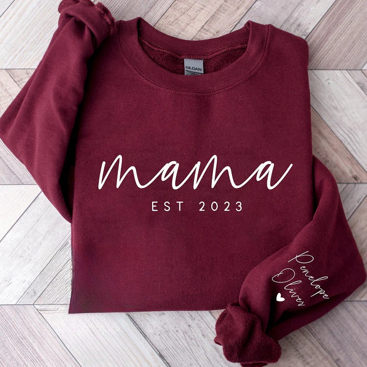 Minimalist Mama Sweatshirt with Date and Children Name-ilovevango