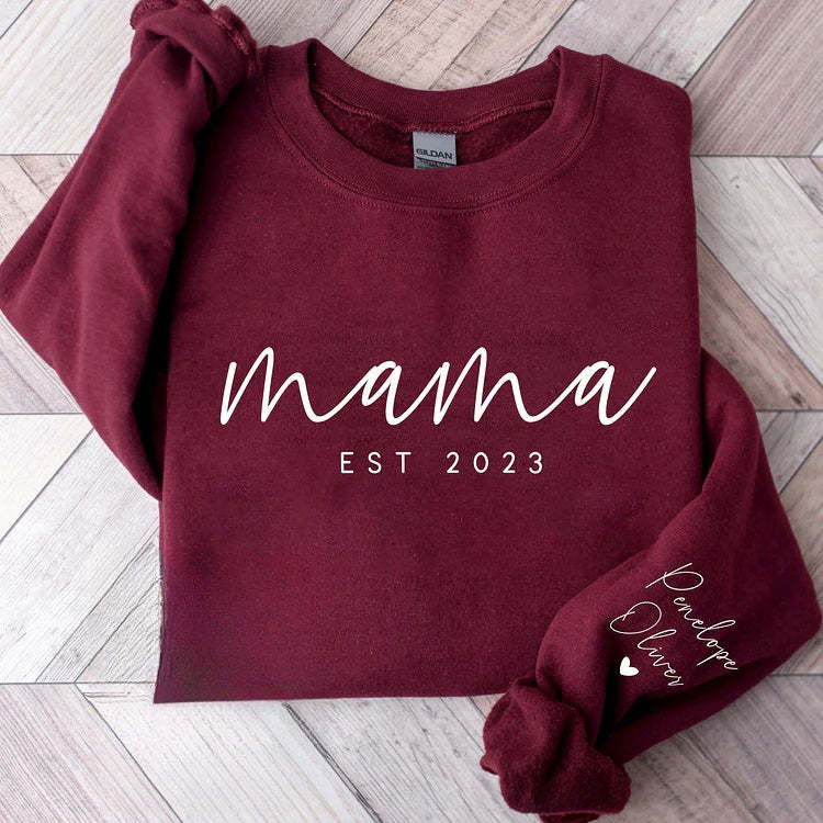 Minimalist Mama Sweatshirt with Date and Children Name-ilovevango