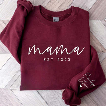 Minimalist Mama Sweatshirt with Date and Children Name-ilovevango