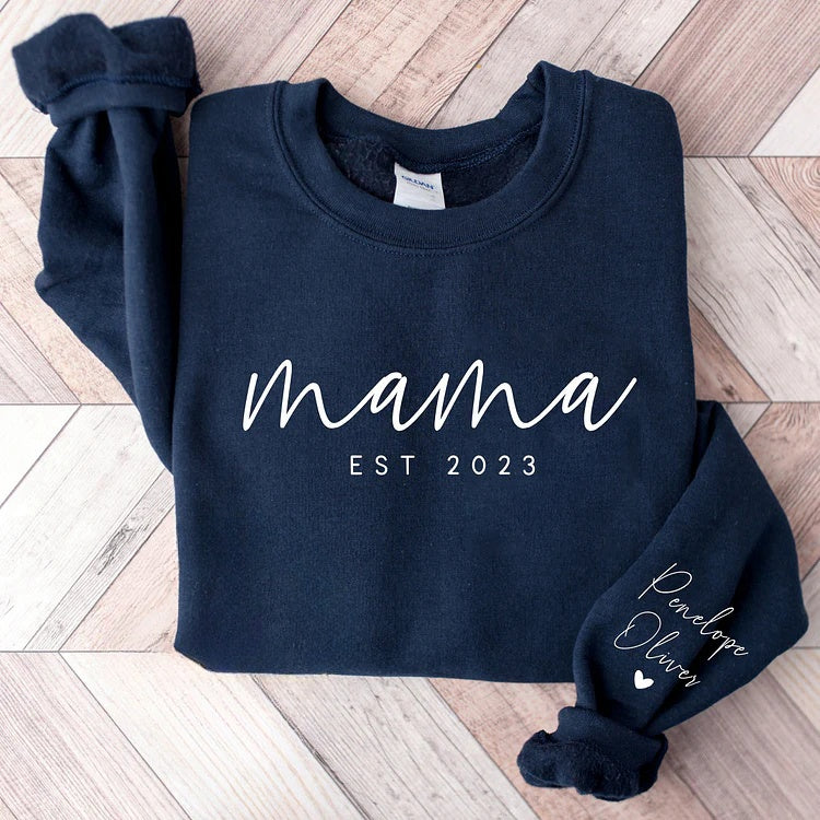 Minimalist Mama Sweatshirt with Date and Children Name-ilovevango