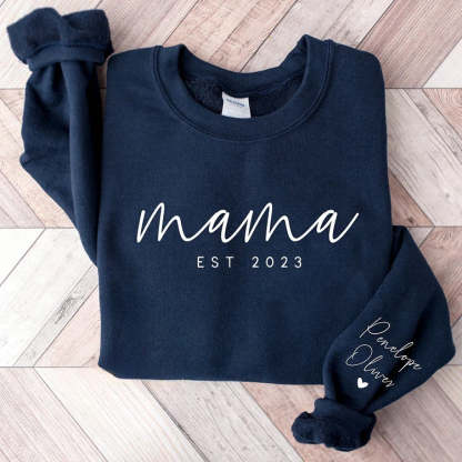 Minimalist Mama Sweatshirt with Date and Children Name-ilovevango