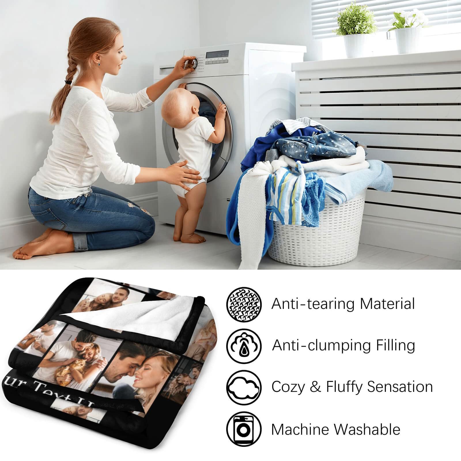 Custom Blanket with 10 Photos Personalized Picture Throw Blanket-ilovevango