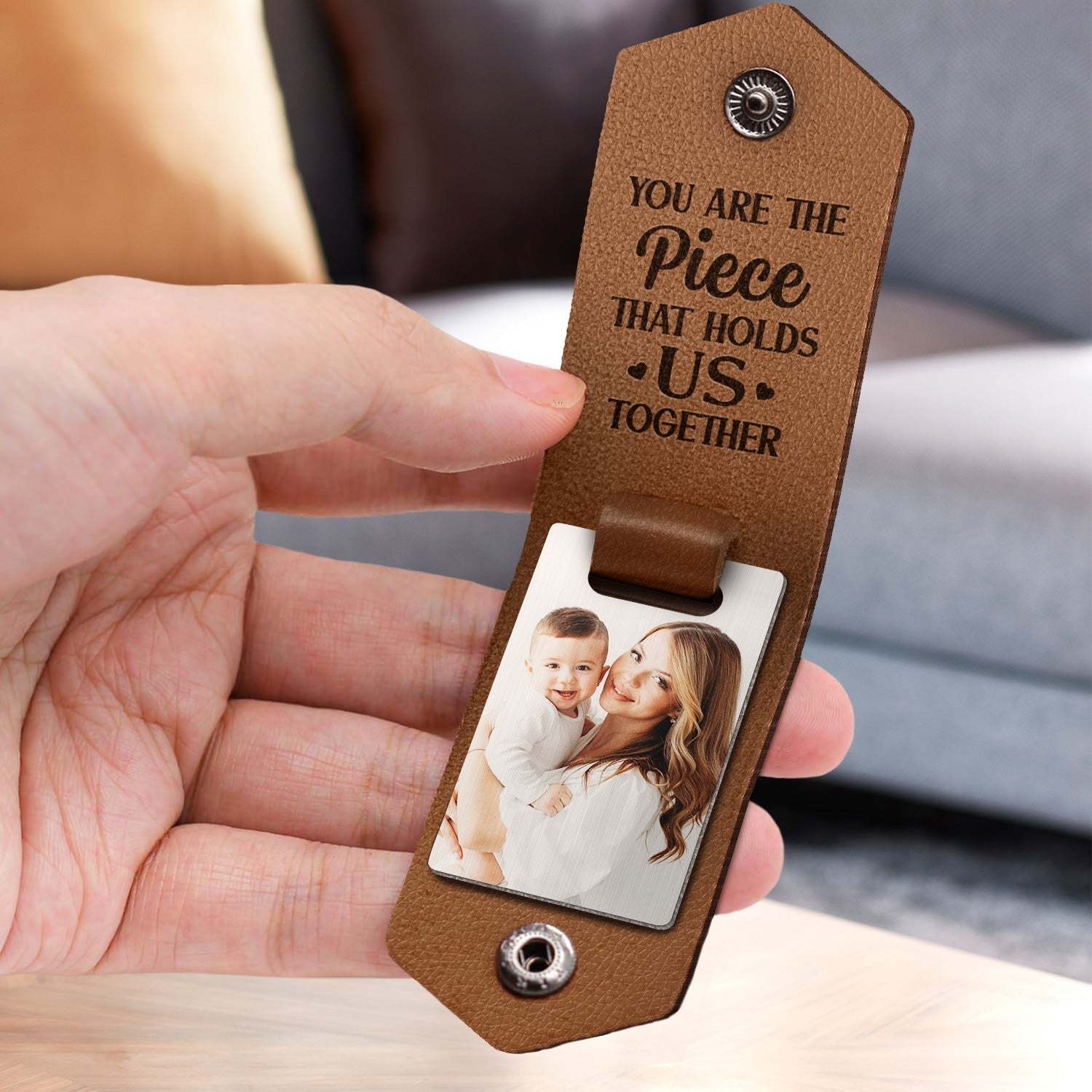 Custom Photo You Are The Piece Hold Us Together - Gift For Mom, Mother - Personalized Leather Photo Keychain-ilovevango
