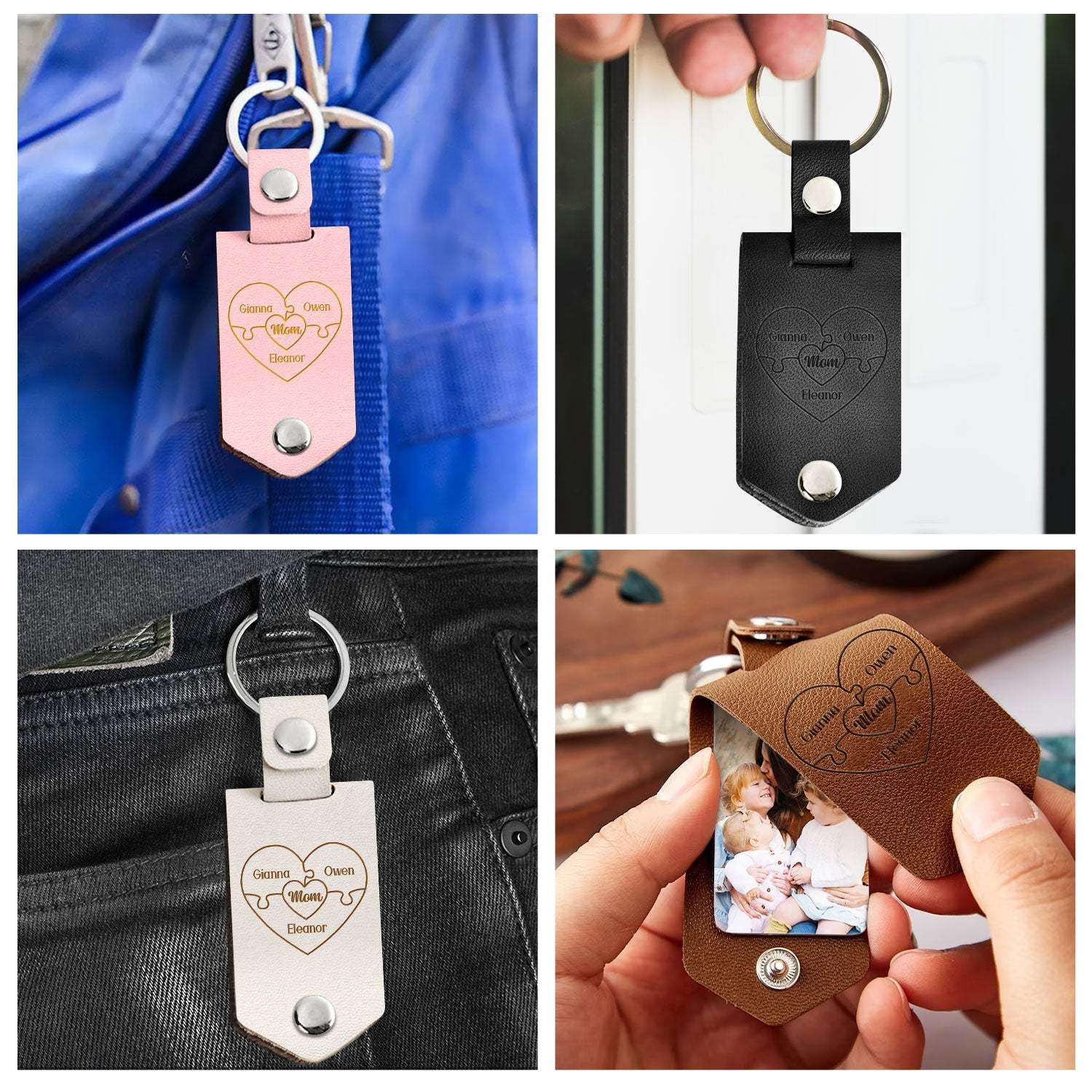 Custom Photo You Are The Piece Hold Us Together - Gift For Mom, Mother - Personalized Leather Photo Keychain-ilovevango